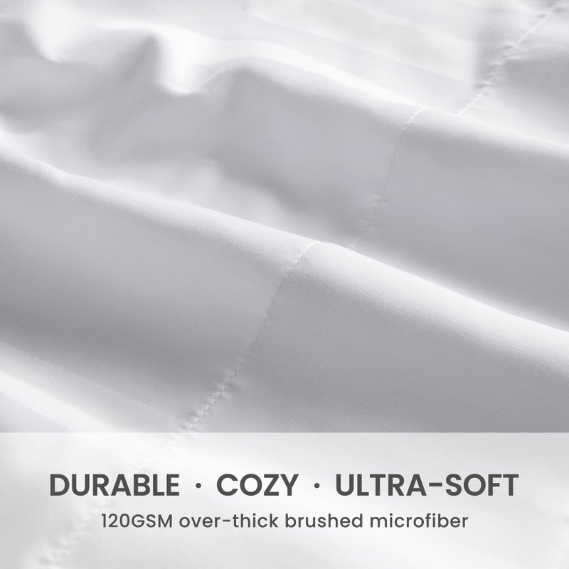 SLEEP ZONE Striped Cooling Sheets Set Full Size - Fitted Flat Sheet & Pillowcase Sets 4 Piece - Super Soft Stripe Bed Sheet, Easy Care, Deep Pocket (White, Full) - Image 3